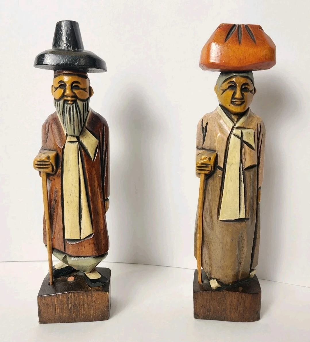 Vintage Hand-Carved Korean Wood Figures- Couple