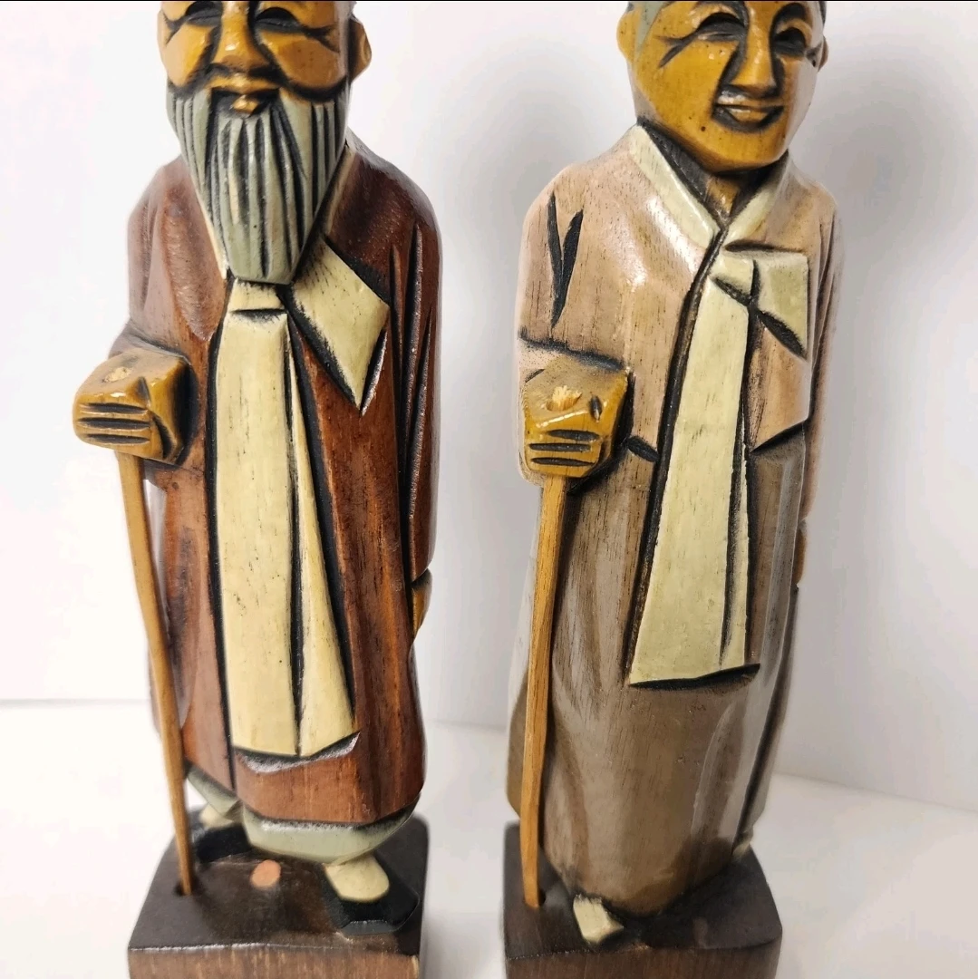 Vintage Hand-Carved Korean Wood Figures- Couple - photo 4