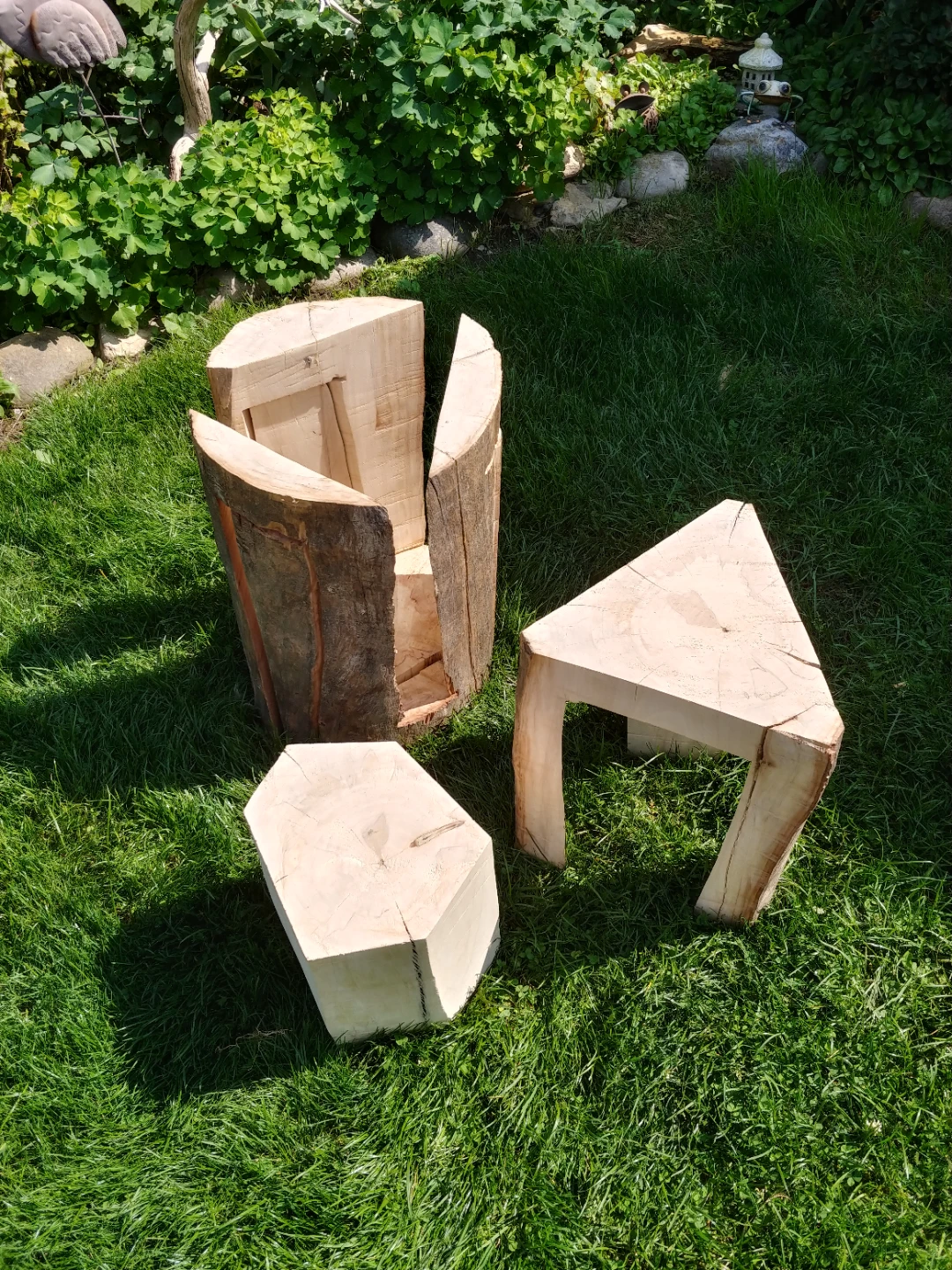 Set of 4 rustic wood log stools/side tables - photo 2