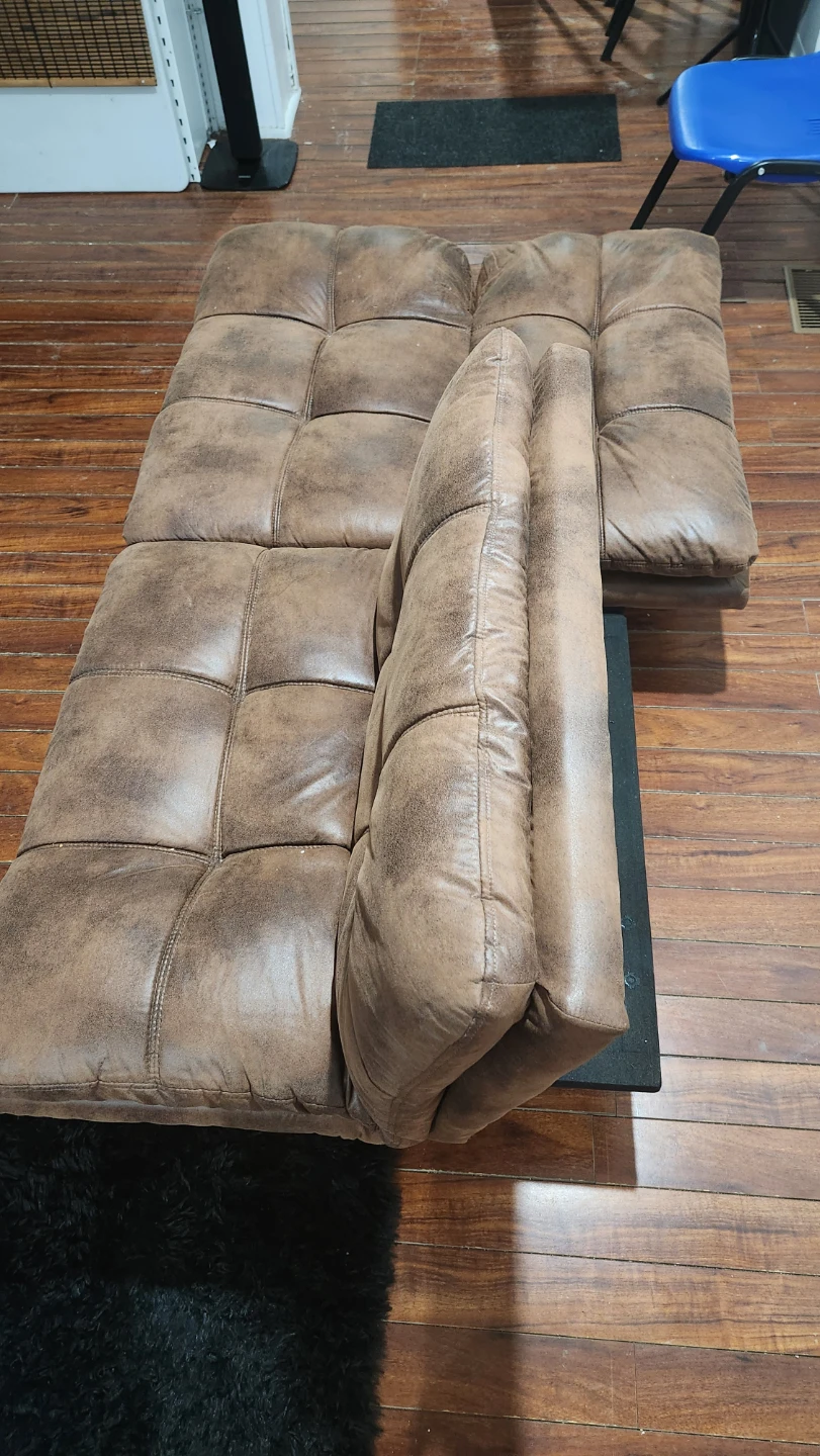 Brown Faux Leather Futon Sofa Bed - photo 4