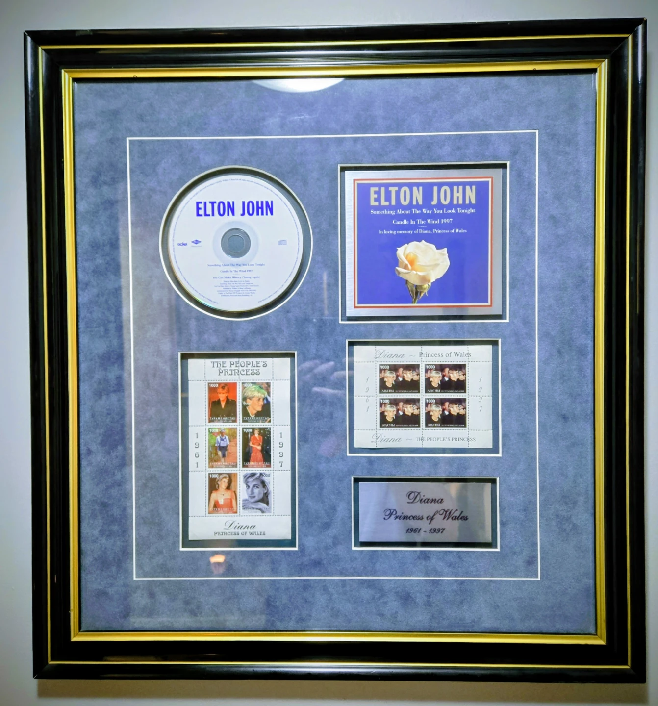 Elton John & Princess Diana Memorabilia Framed Display
