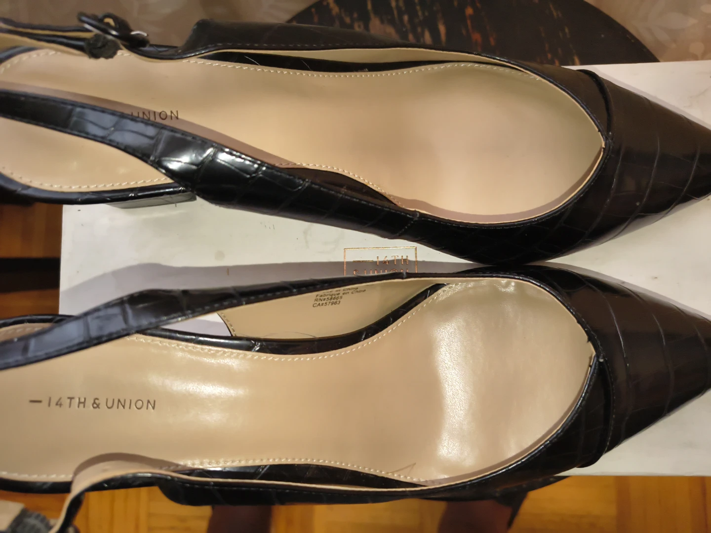 14th & Union Black Croc Embossed Slingback Heels 12 Medium - photo 4