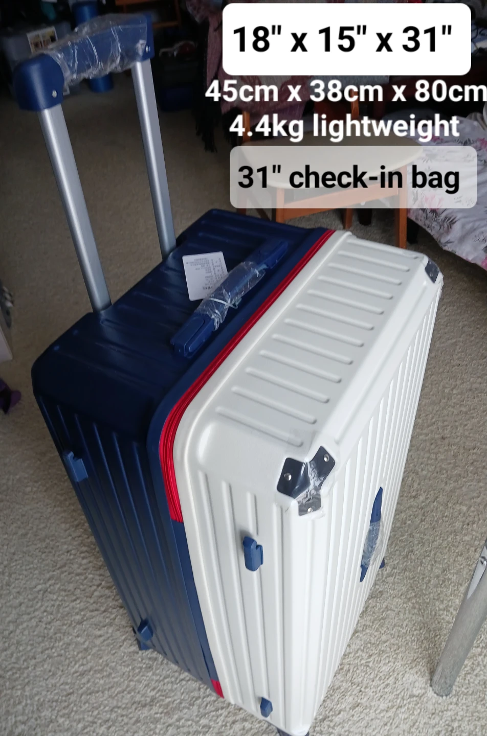 New 31" Check-in Luggage Suitcase - Blue/White