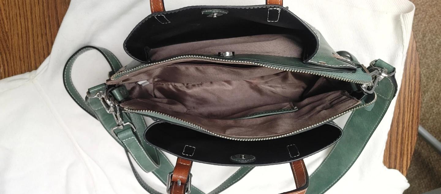 Green Faux Leather Satchel Handbag with Adjustable Strap - photo 3