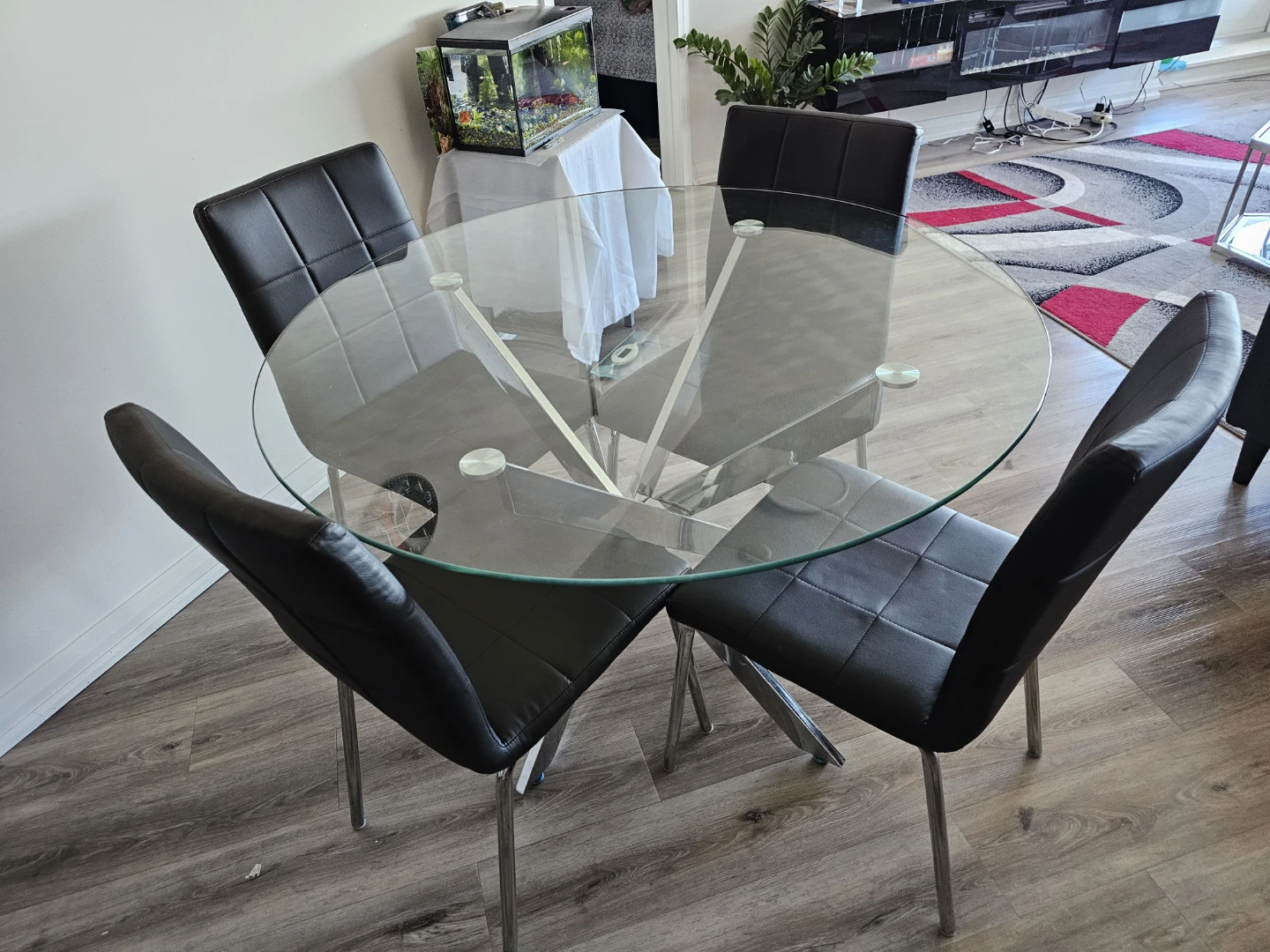 Glass Dining Table with 4 Black Chairs - photo 4