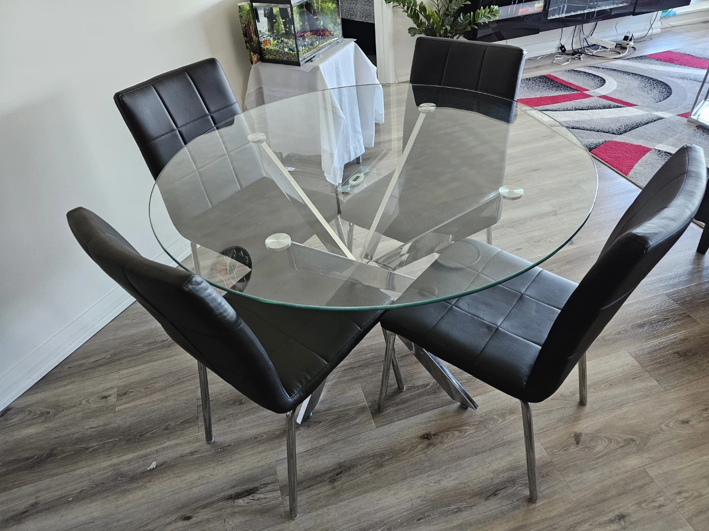 Glass Dining Table with 4 Black Chairs - photo 5