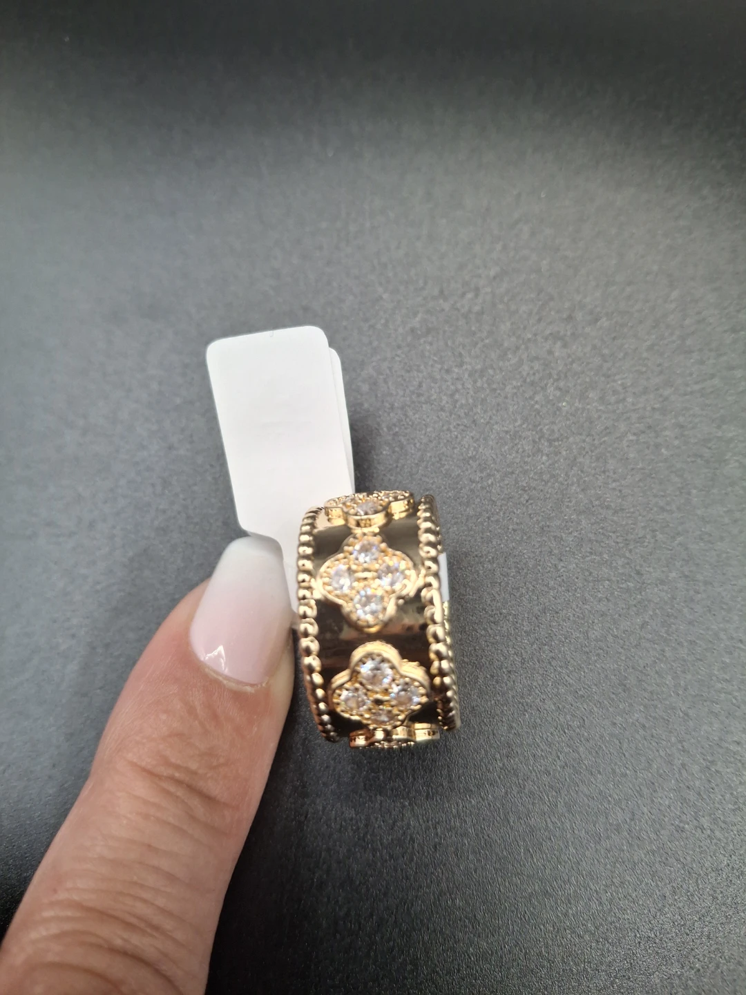 Gold Clover Ring with Crystals size 8