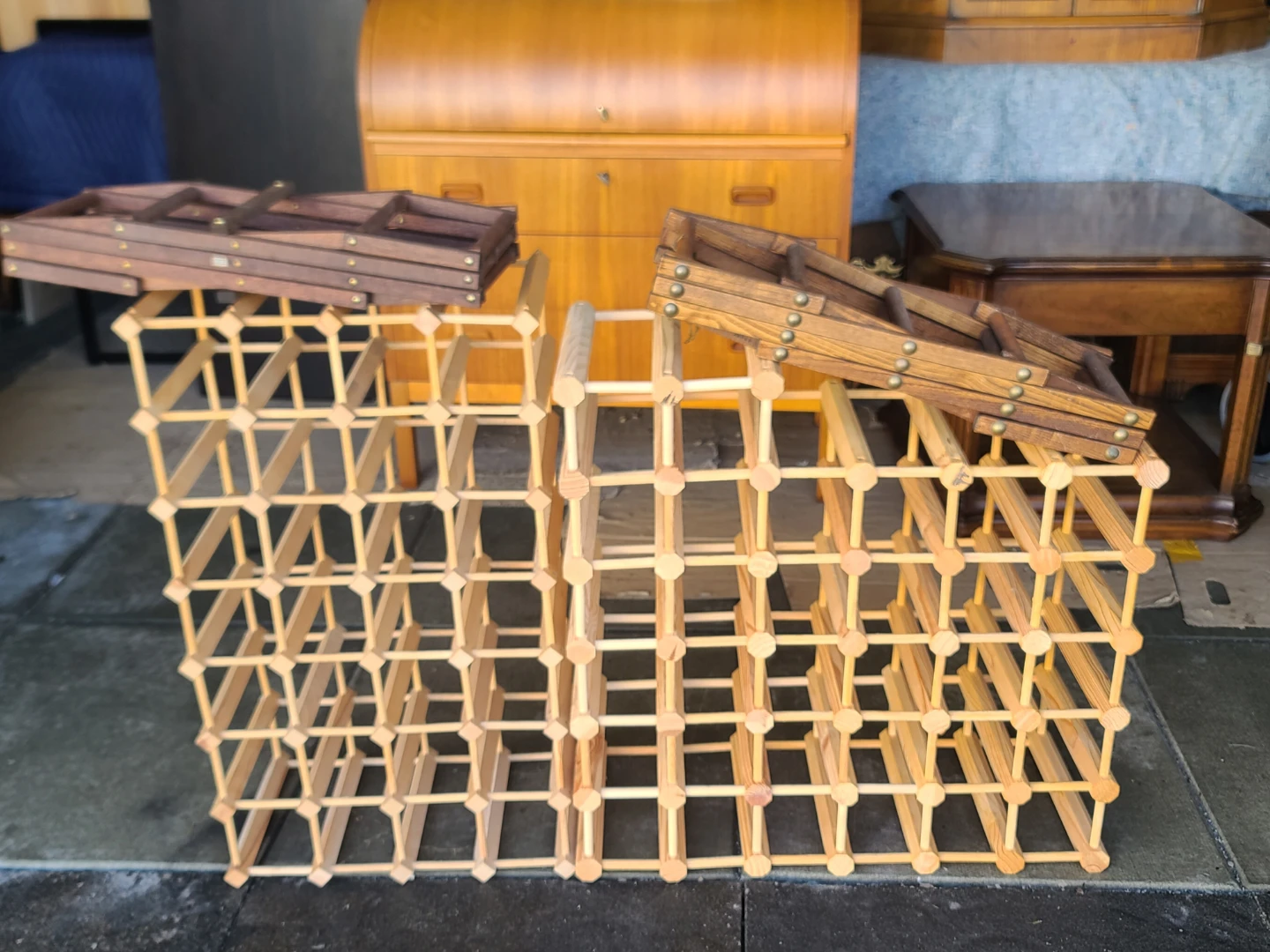 Wooden Wine Rack Set with Foldable Racks