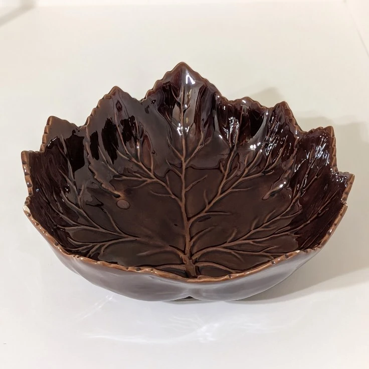Vintage Olfaire Majolica Leaf Large Serving Bowl: Brown - photo 2