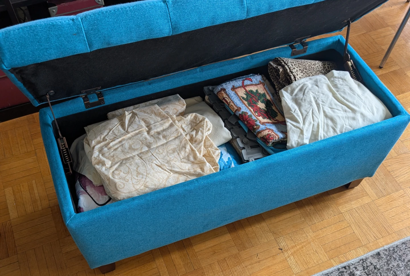 Teal Tufted Storage Ottoman Bench - photo 3