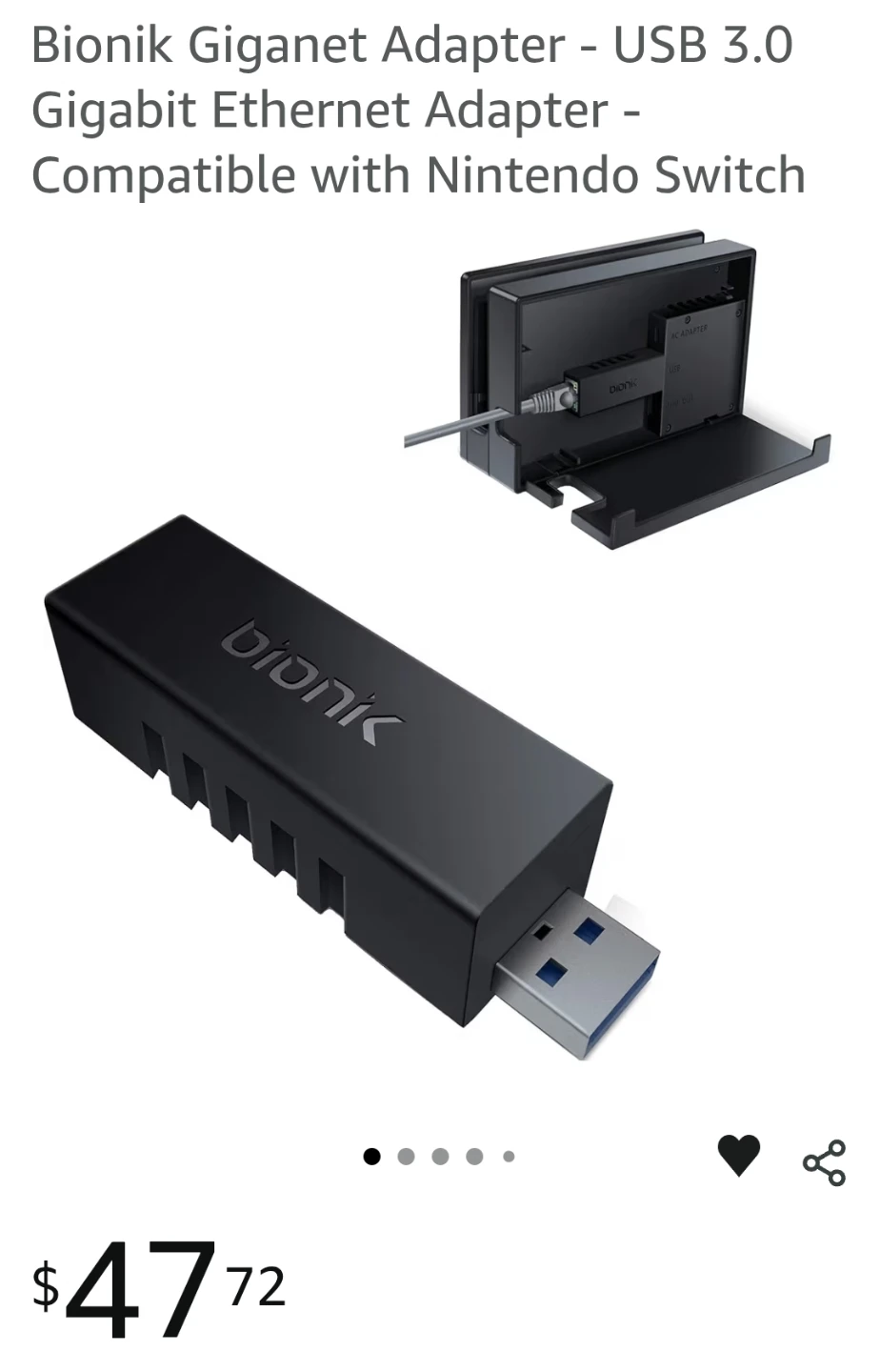 Bionik Giganet Adapter for Nintendo Switch NEW