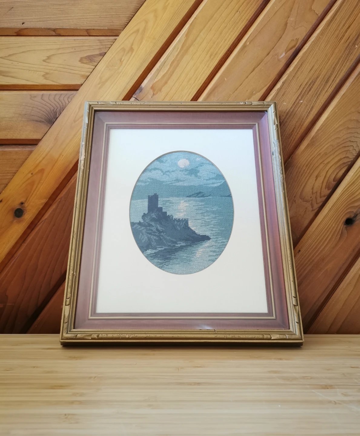 Vintage Framed Needlepoint Coastal Castle Seascape Wall Art - photo 5