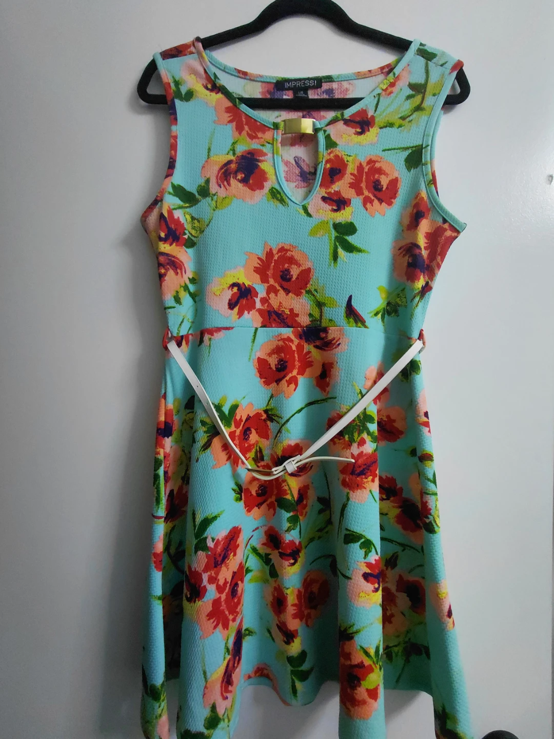 Impress! Floral Fit & Flare Dress with Belt Size Large