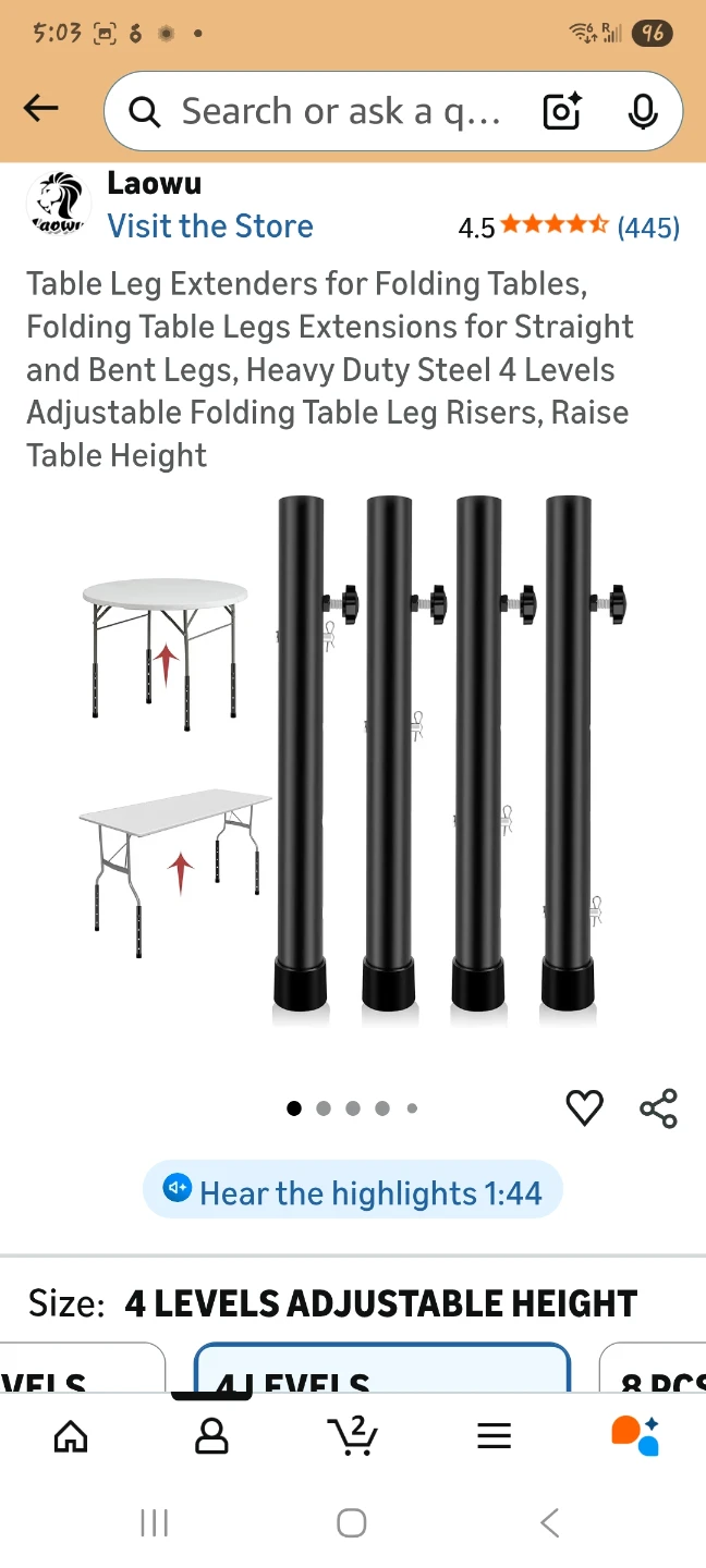 Folding Table Leg Extenders - 4 Levels Adjustable Height