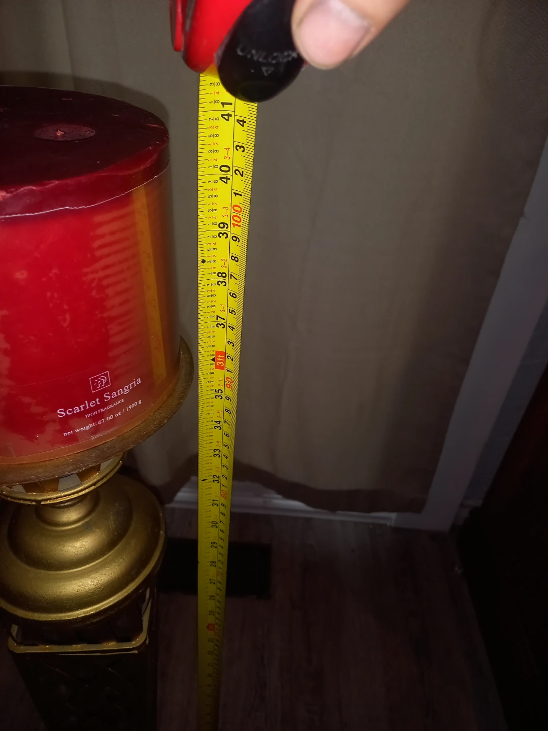 Gold Pedestal Candle Holder with Red Candle - photo 2