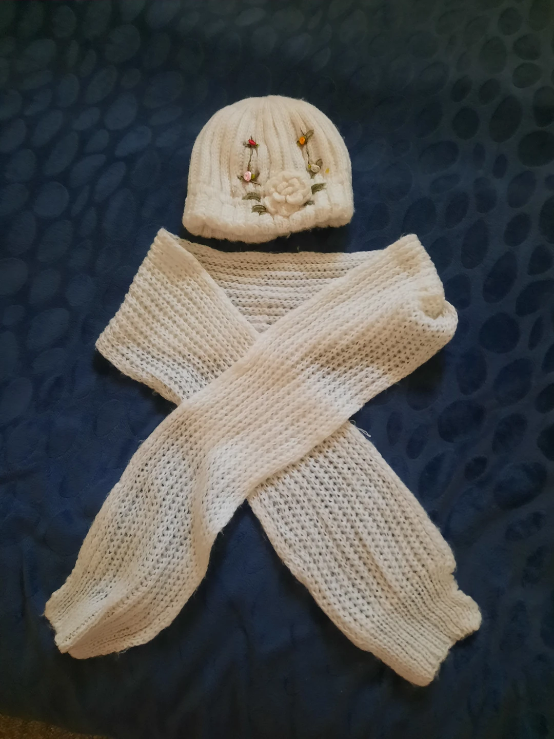 White Knit Hat and Scarf Set