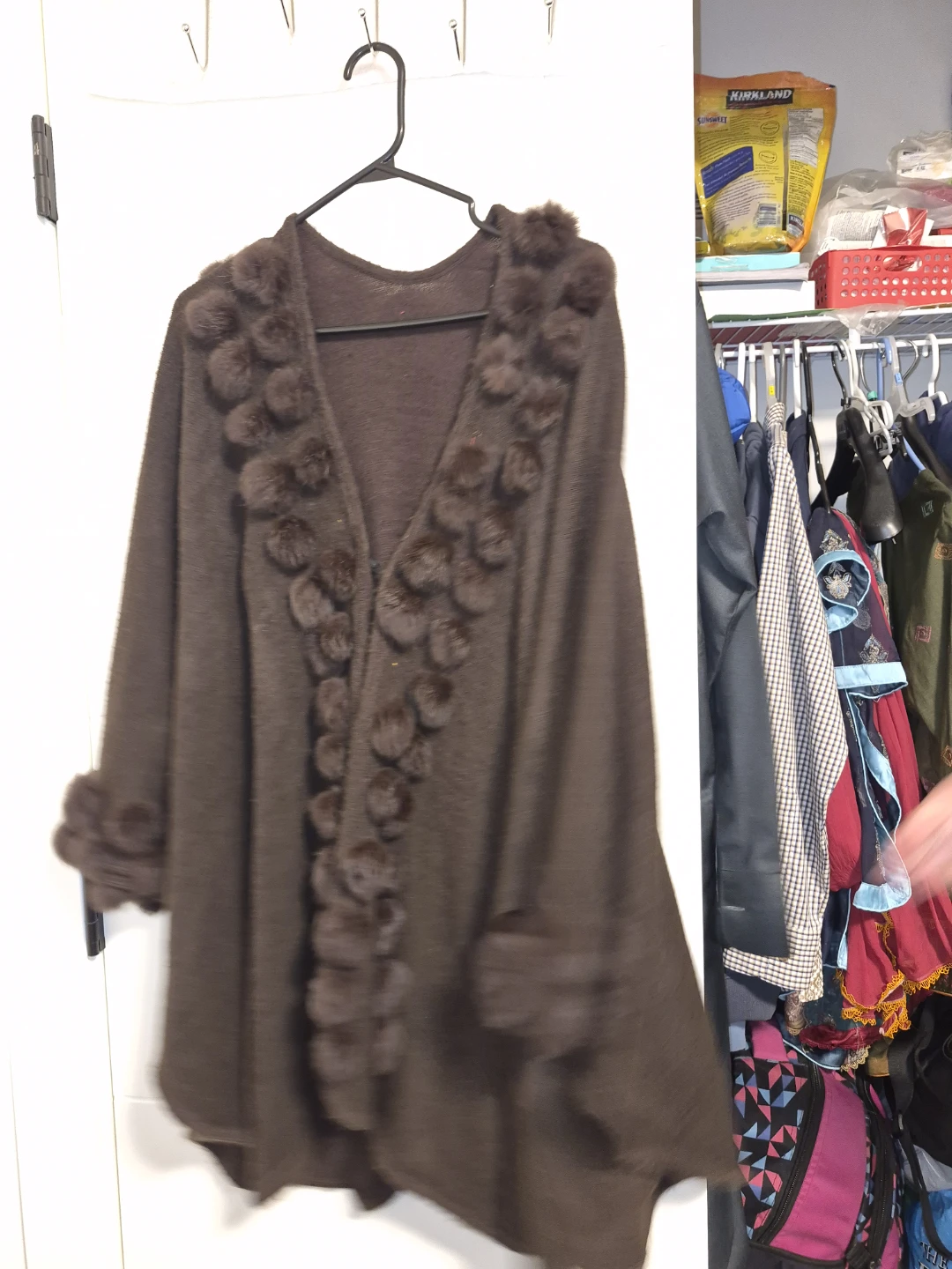 Brown Poncho with Fur Pom-Poms - photo 2