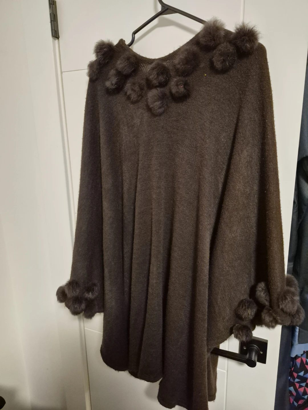 Brown Poncho with Fur Pom-Poms - photo 3