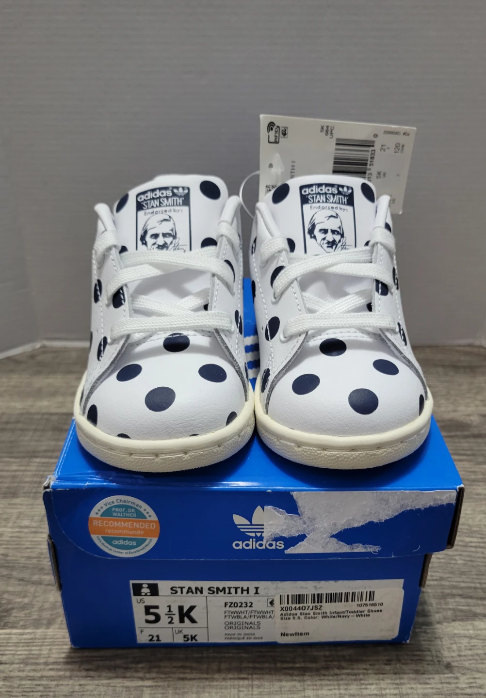 Adidas Stan Smith I Toddler Shoes White Navy Polka Dot Size 5.5k