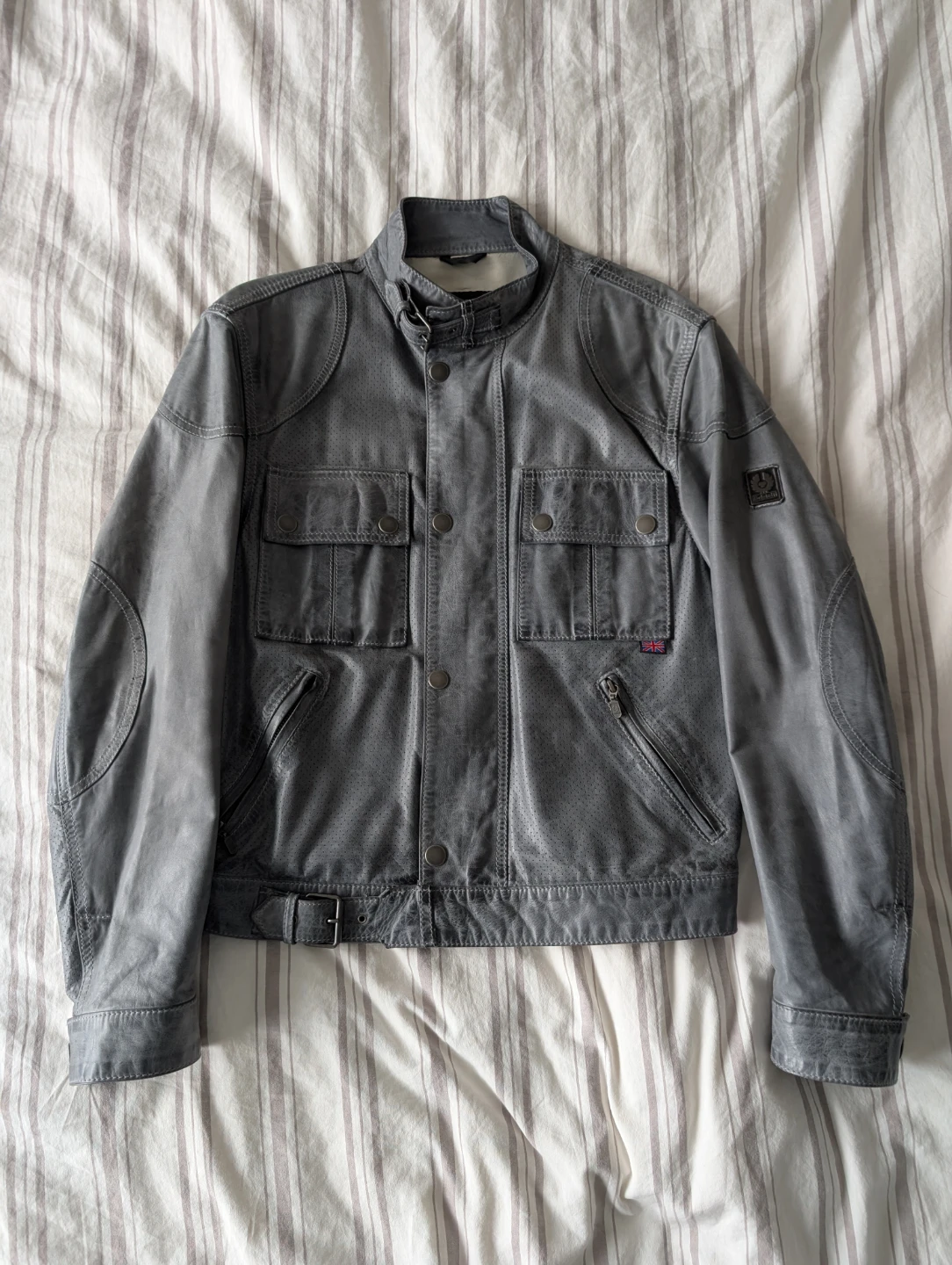 Belstaff Gold Label Grey Leather Jacket Size M