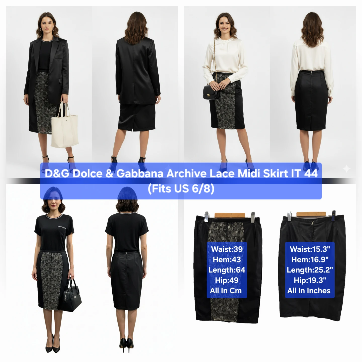 D&G Dolce & Gabbana Archive Lace Midi Skirt IT 44 (Fits US 6/8)