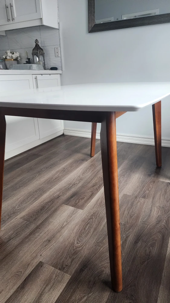 White Dining Table with Wood Legs - photo 3