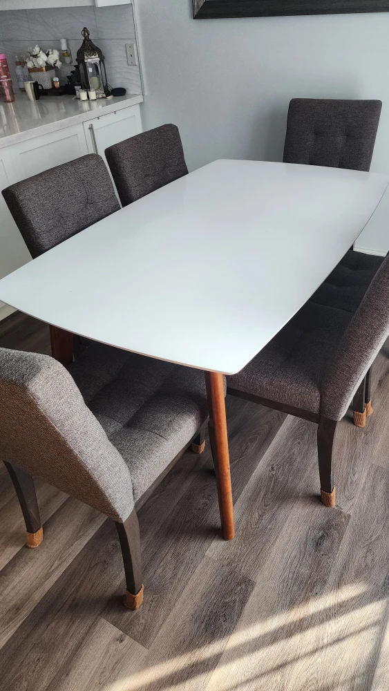 White Dining Table with Wood Legs - photo 5