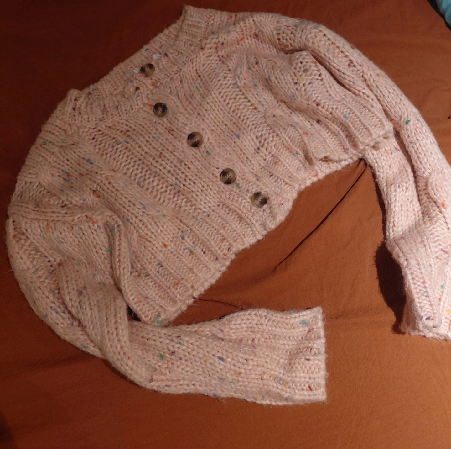 Pink Speckled Knit Cropped Cardigan