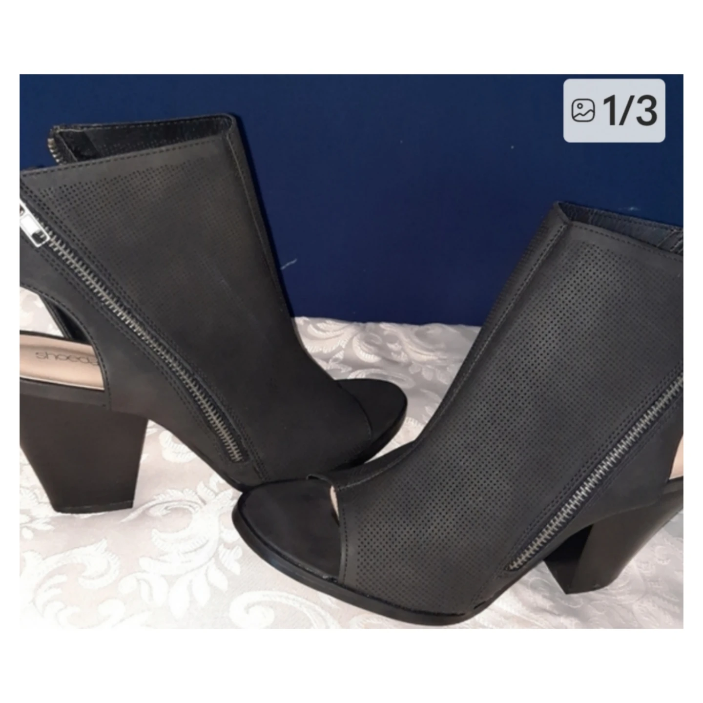 ShoeDazzle Black Perforated Peep-Toe Booties