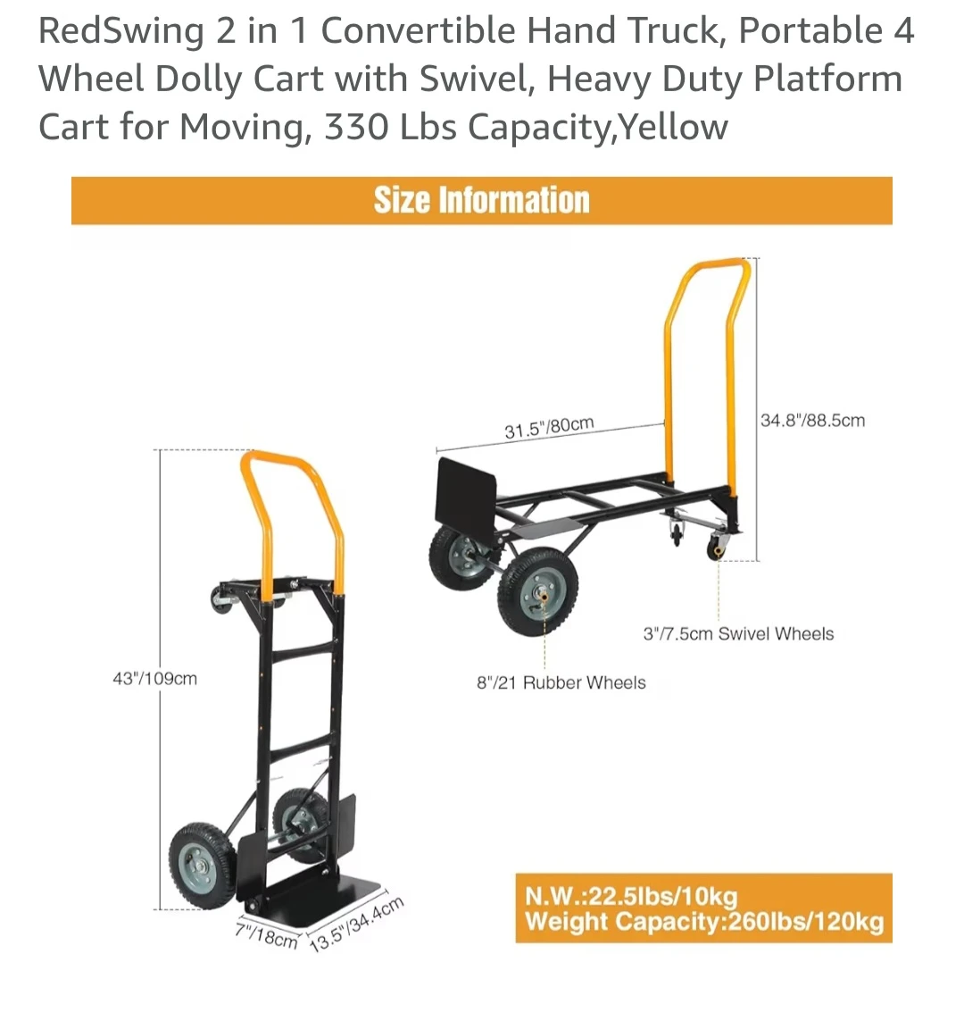 RedSwing 2-in-1 Convertible Hand Truck/Dolly Cart - photo 3