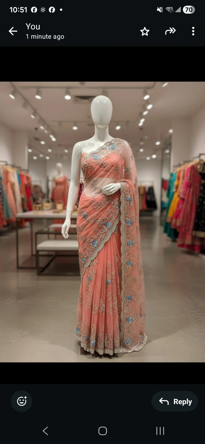 Designer Peach Katdaana Saree with Blouse