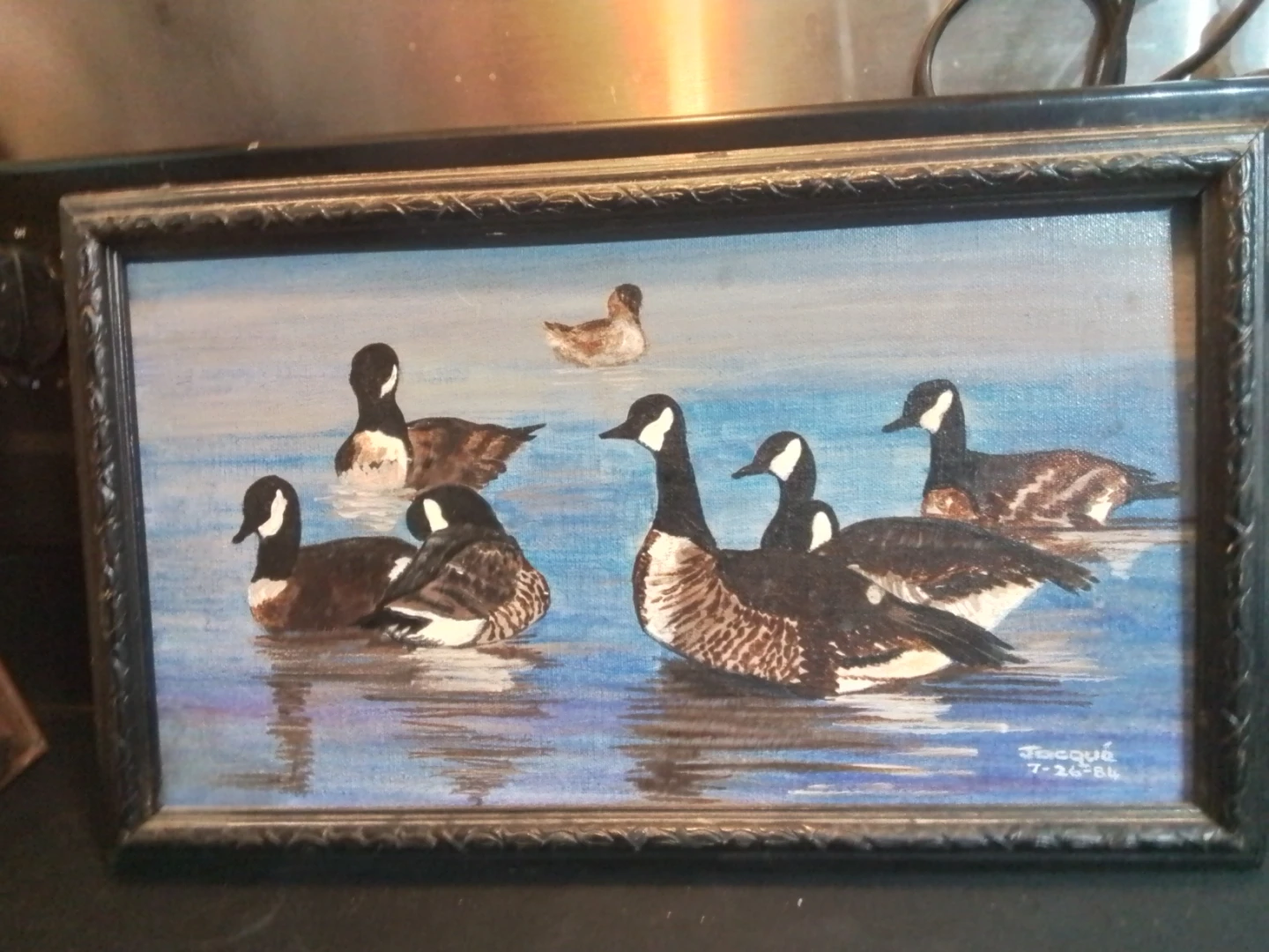 Framed Oil Painting of Geese by Jacqué (July 26, 1984)