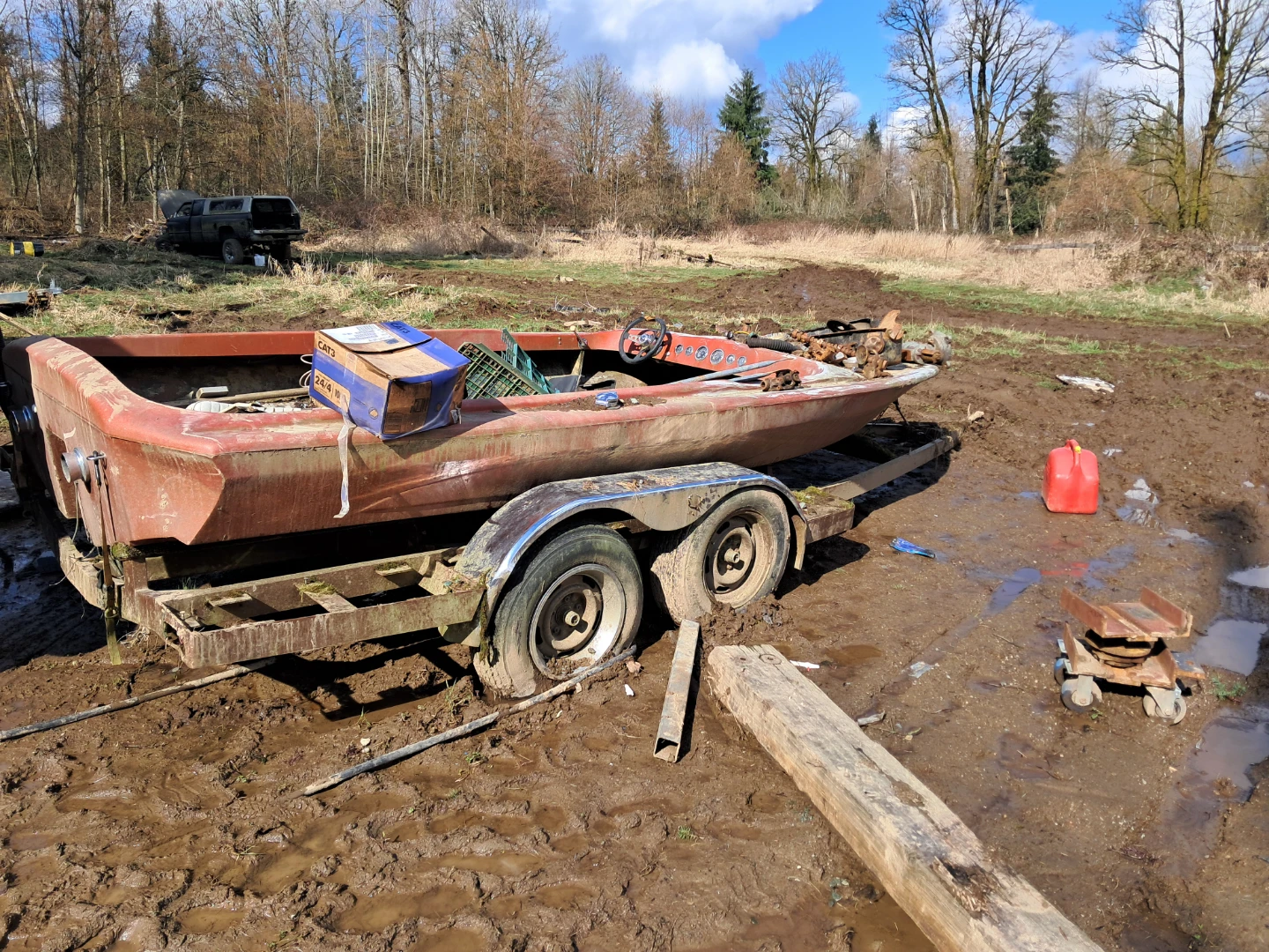 Red Vintage Boat on Trailer