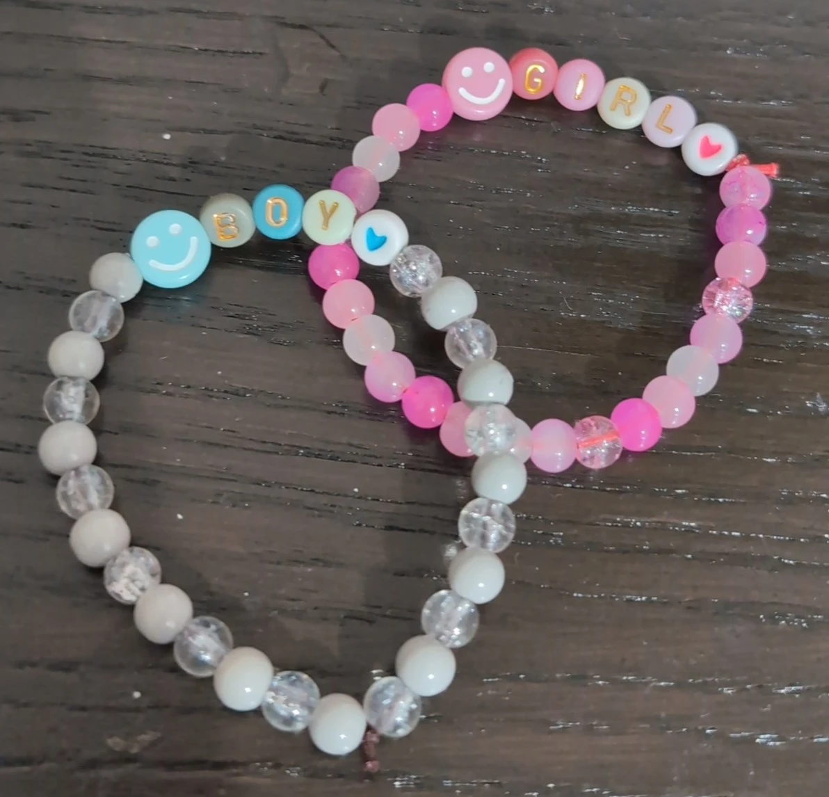 Gender Reveal Beaded Bracelets "Boy" and "Girl"