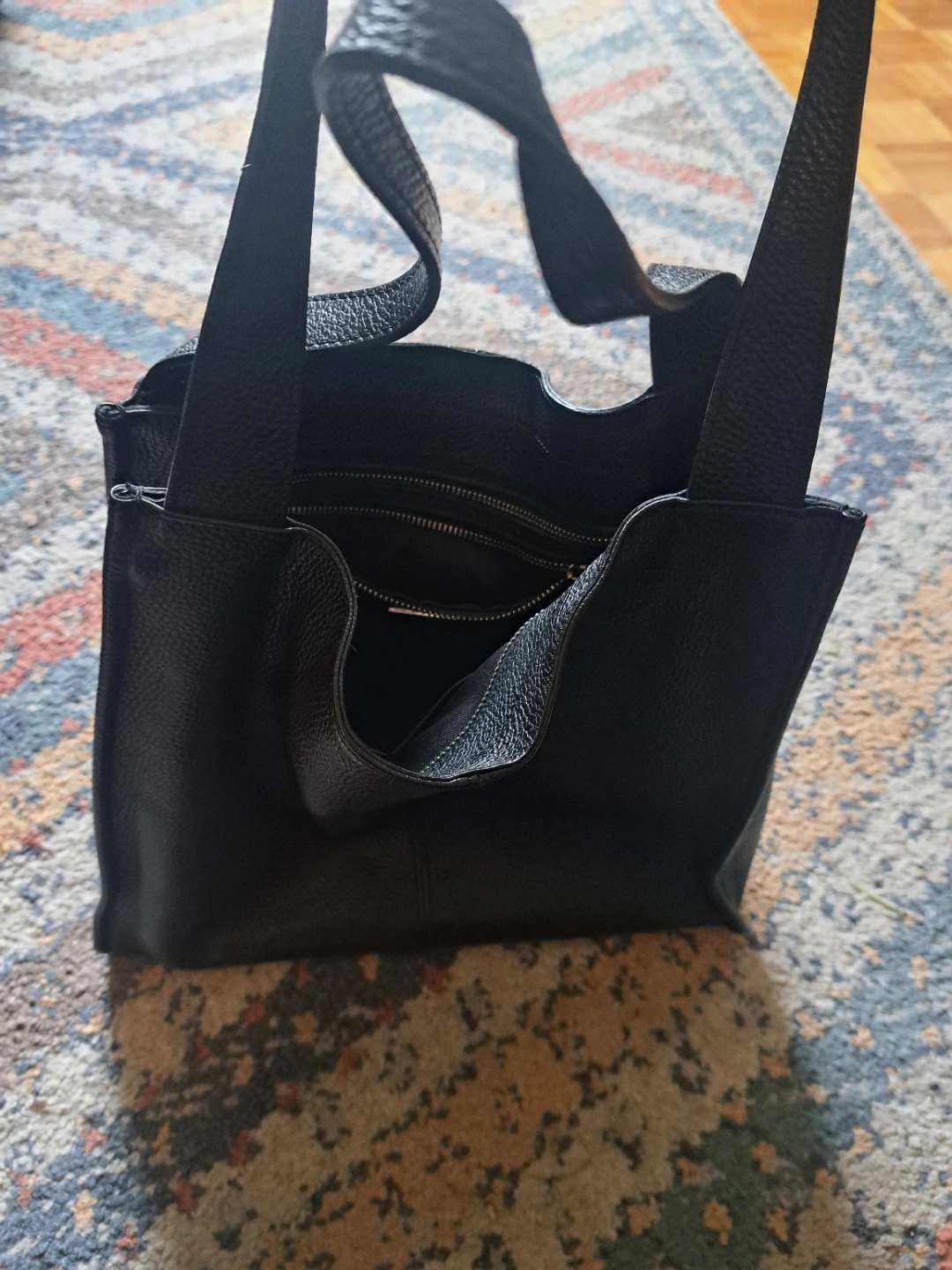 Black Genuine Leather Tote Bag - photo 2