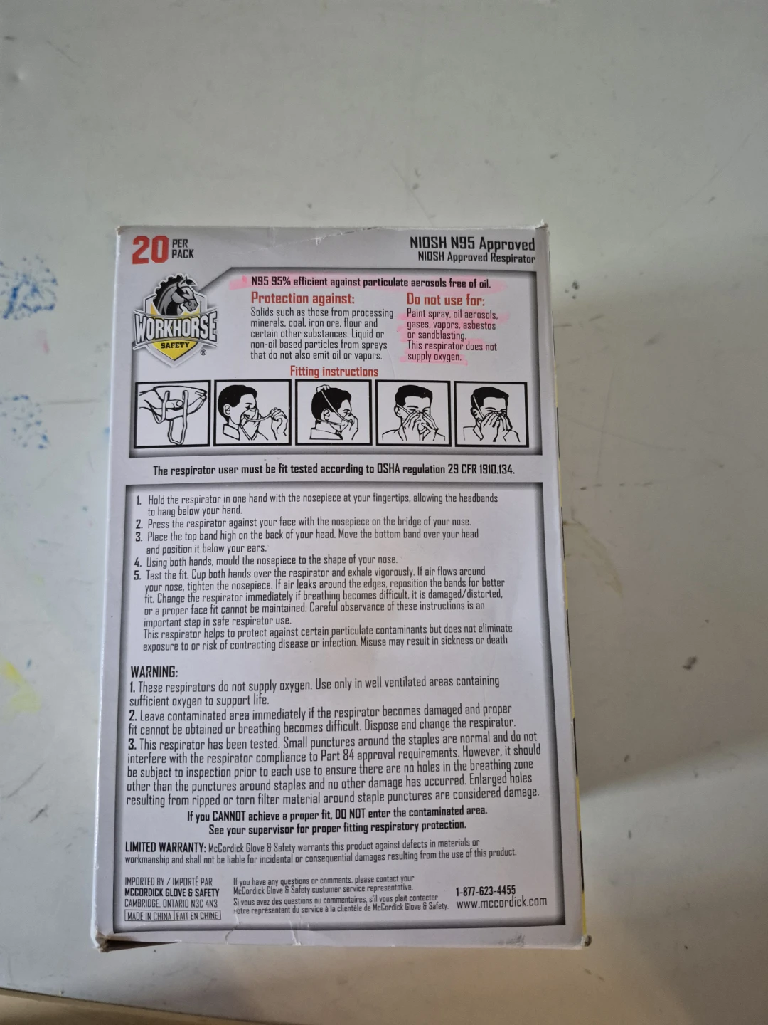 Workhorse Safety NIOSH N95 Respirators - 20 Pack - photo 3