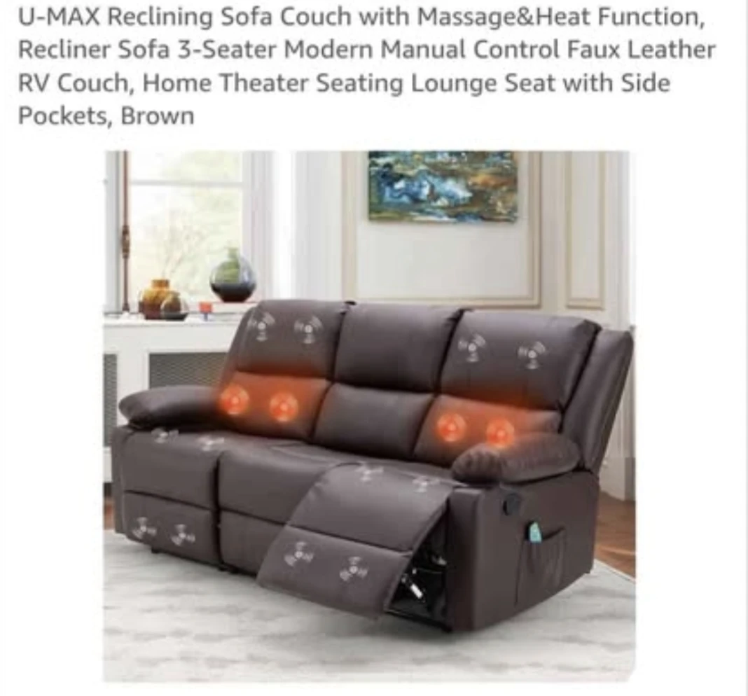 Reclining sofa couch with massagers