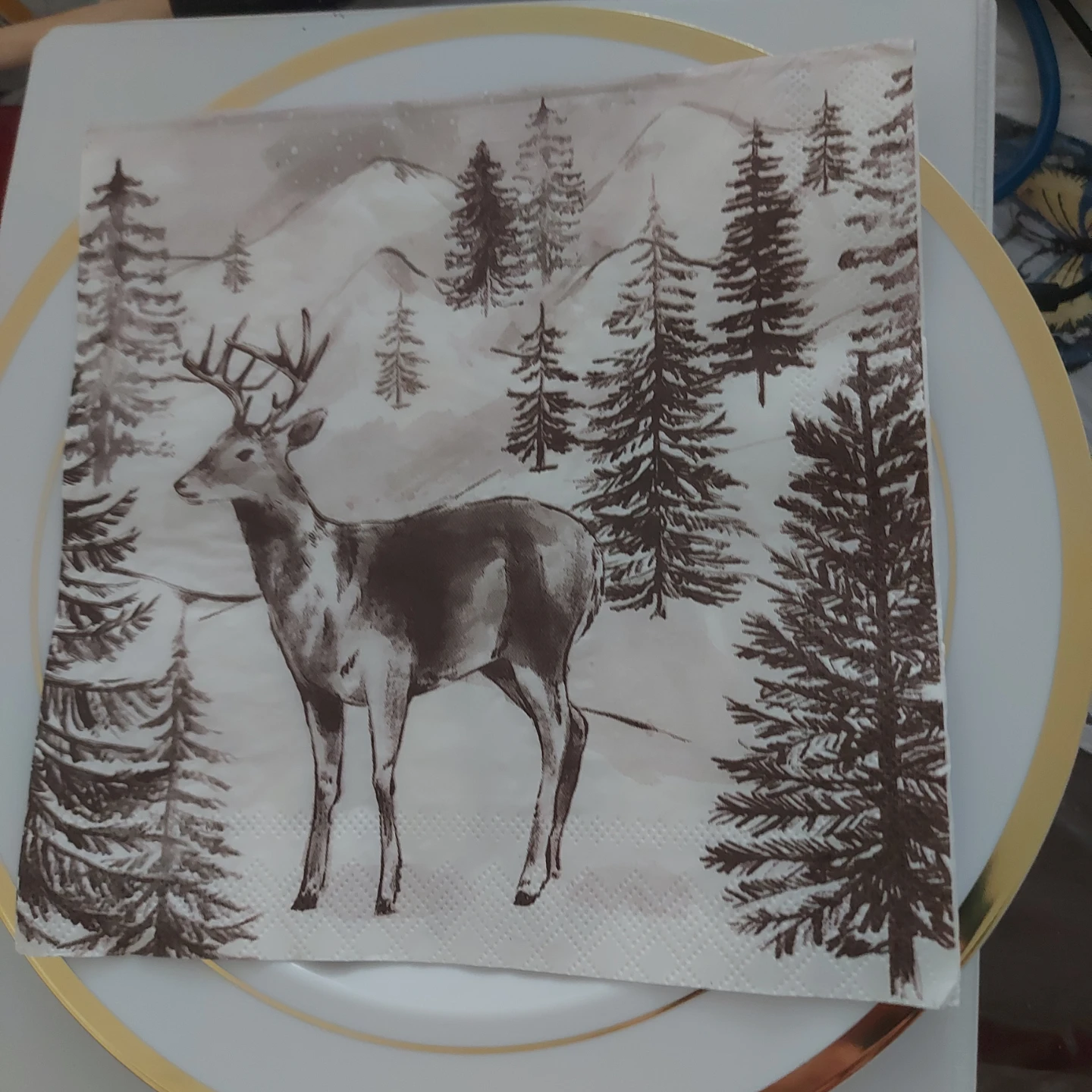 Winter Deer Napkin On A Plate