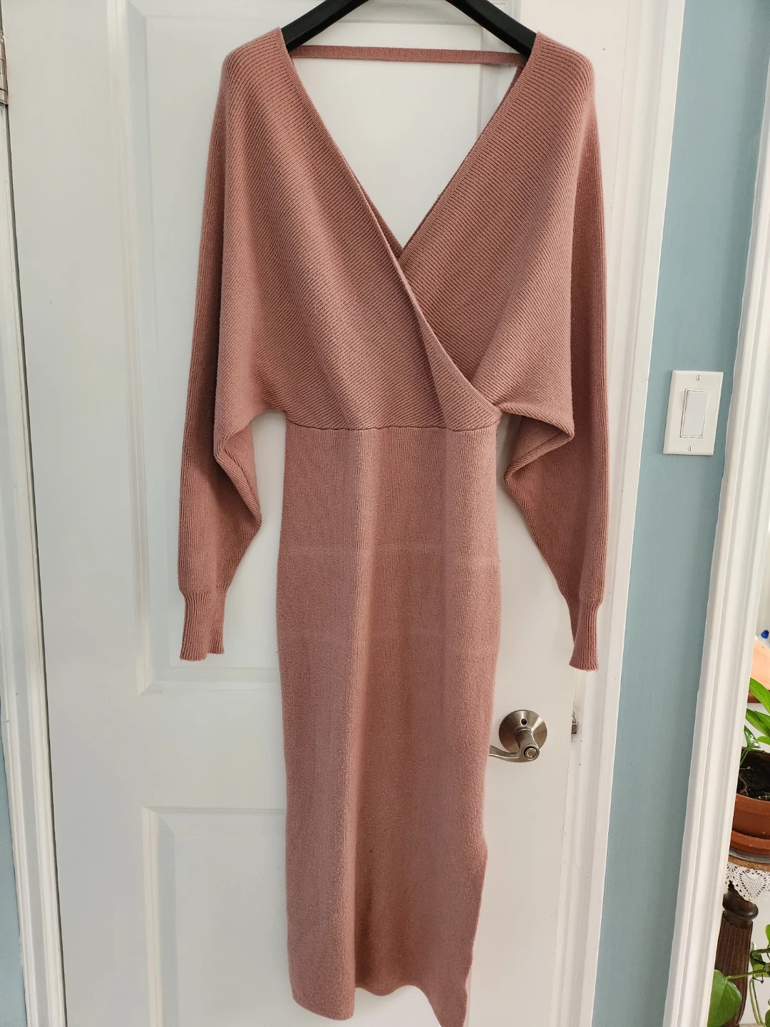 Pink Knit Wrap Midi Dress