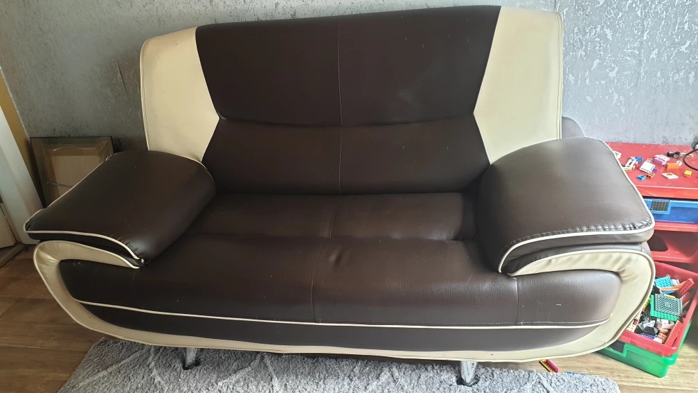 Brown and Cream Loveseat Sofa - photo 3