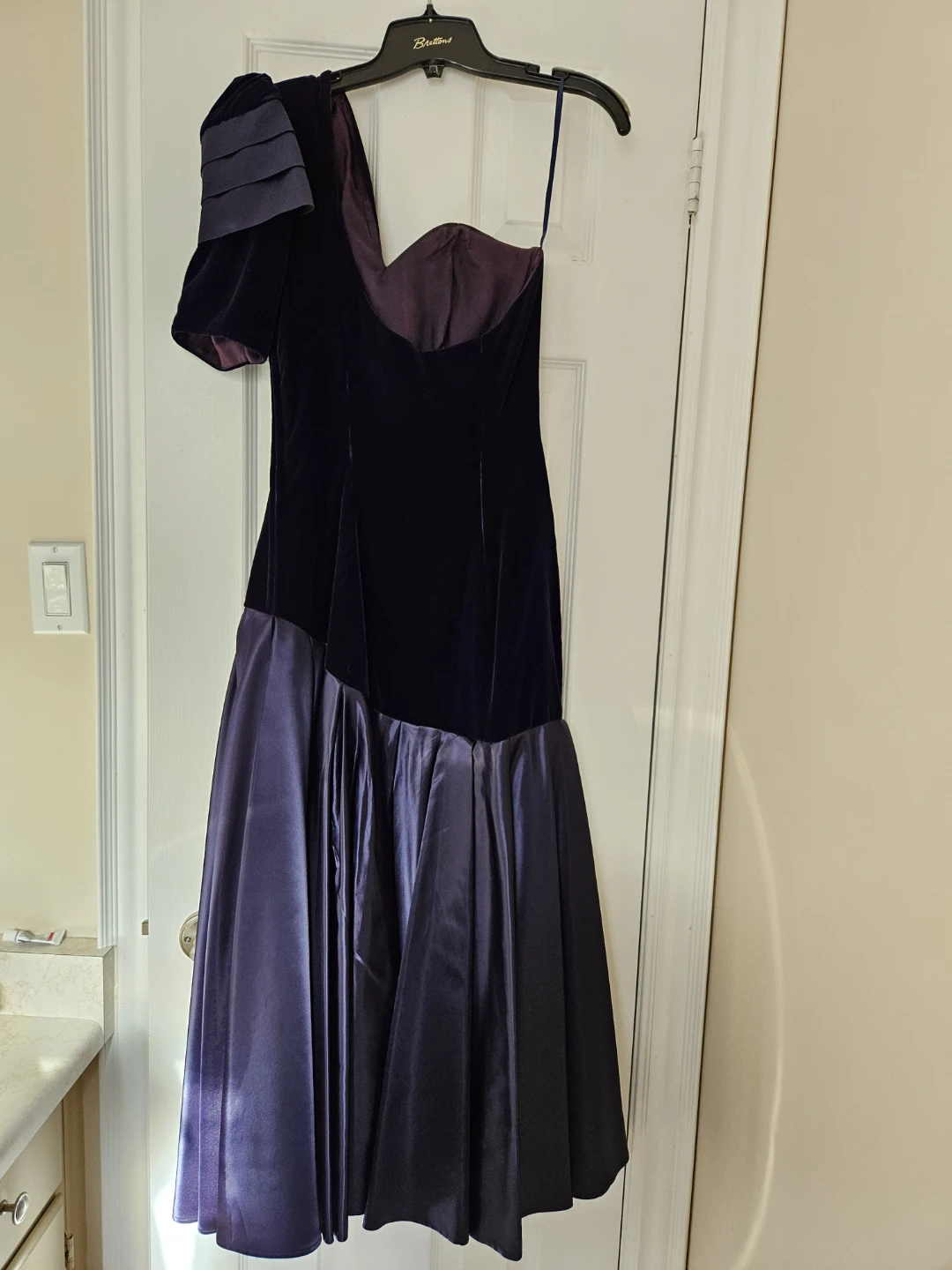 Velvet and Satin One-Shoulder Dress