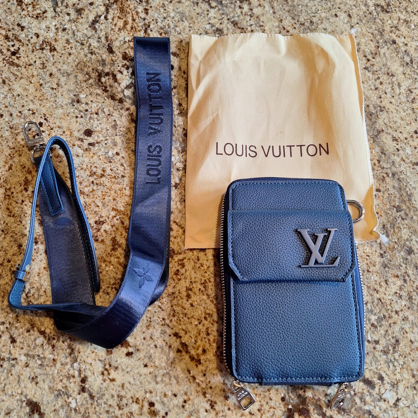 Louis Vuitton Blue Leather Phone Pouch Wallet