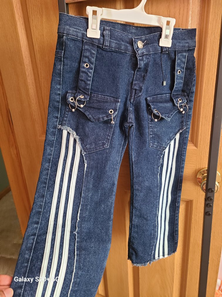 Blue Denim Capri Pants with White Stripes - photo 2