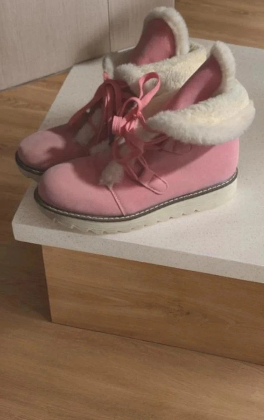 Pink Lace-Up Fur Lined Boots