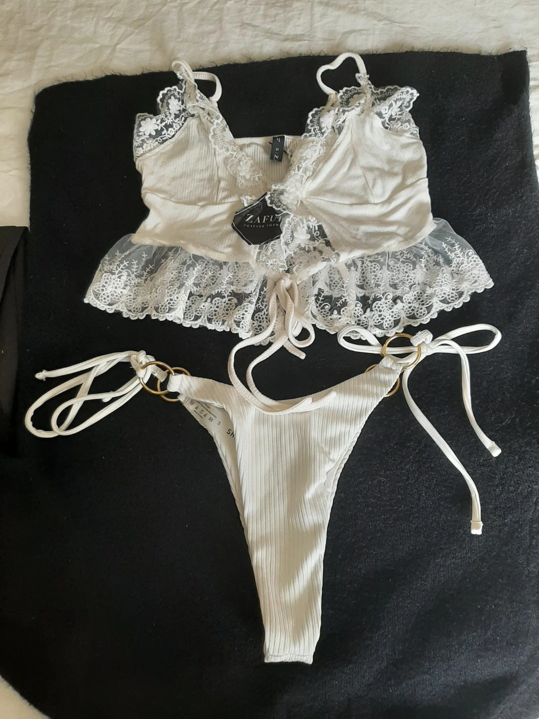 Zaful White Lace Trim Bikini Set