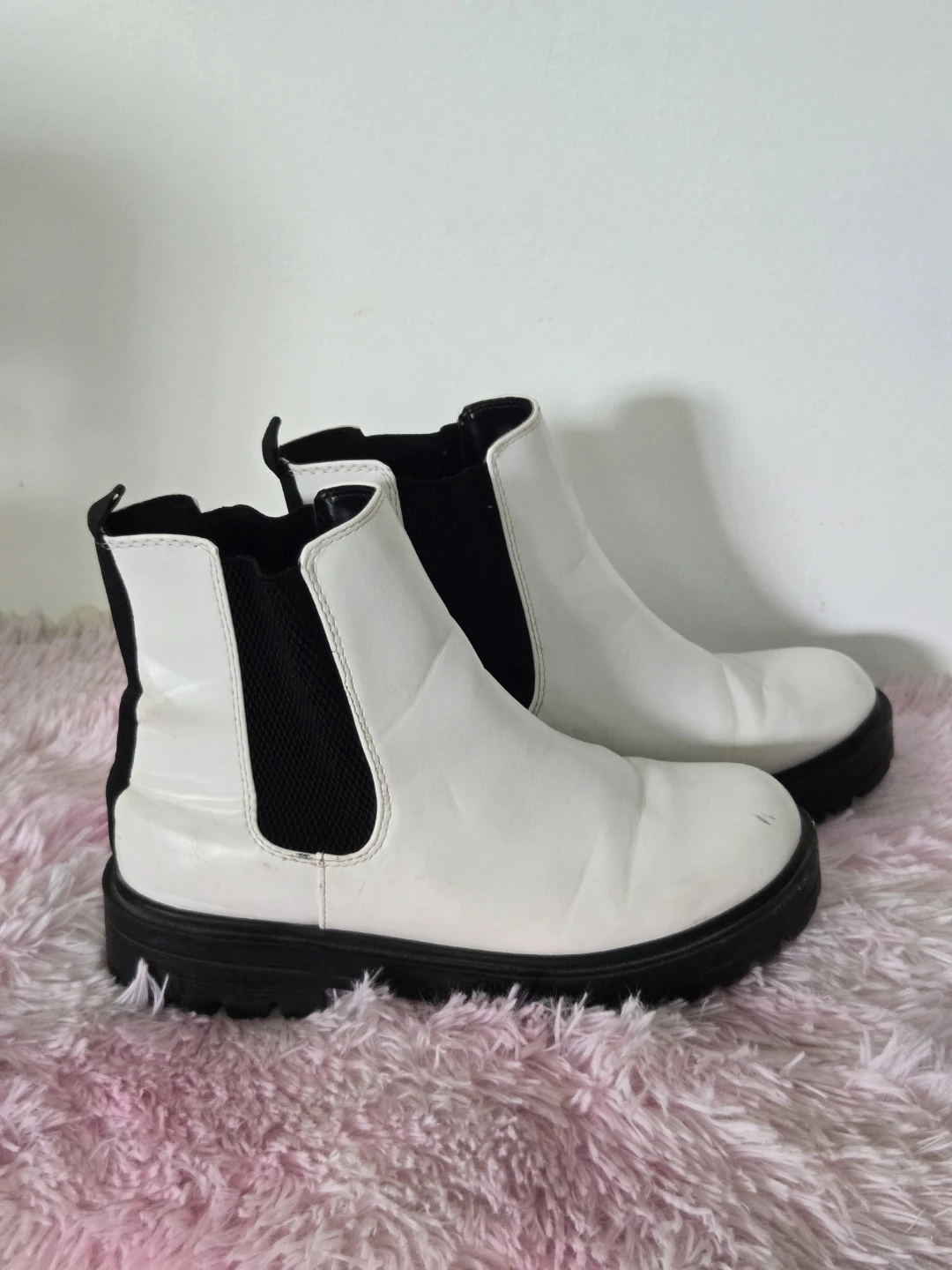 White and Black Chelsea Boots