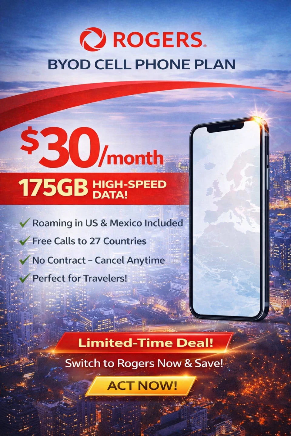 Rogers BYOD Cell Phone Plan - $30/month 175GB Data