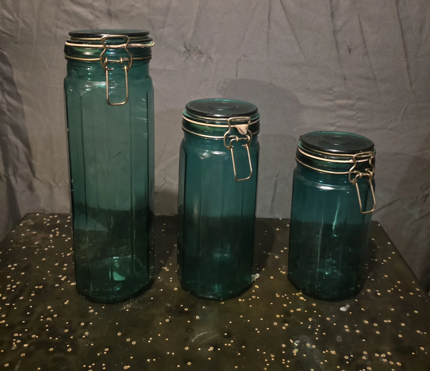 Set of 3 Teal Glass Canister Jars