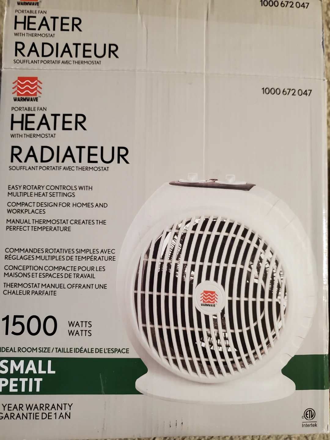 Warmwave Portable Fan Heater with Thermostat