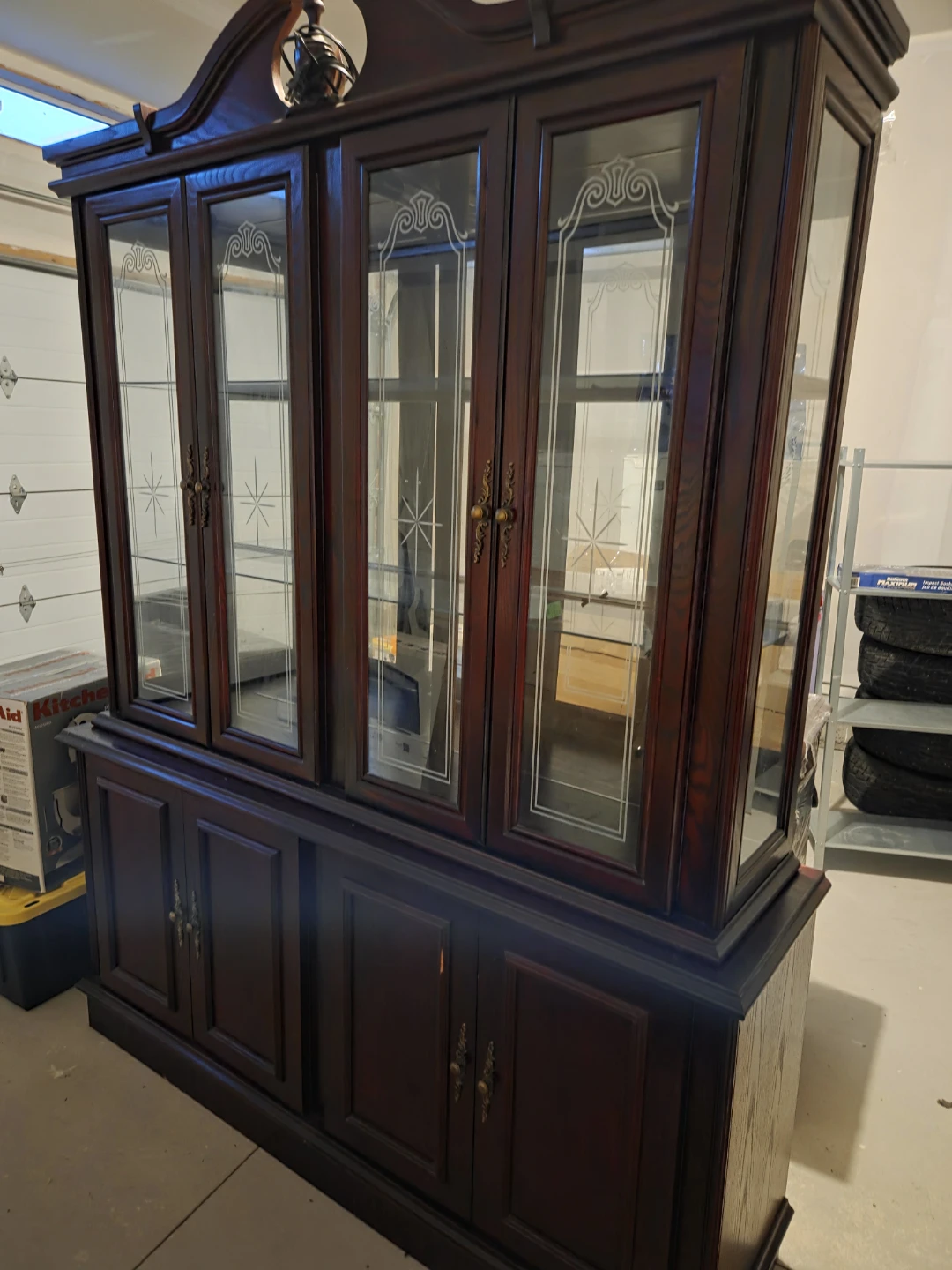 Dark Wood China Cabinet with Glass Doors